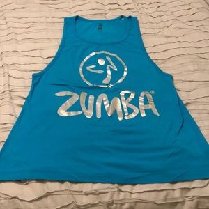ZUMBA blue logo tank top with shoulder detail